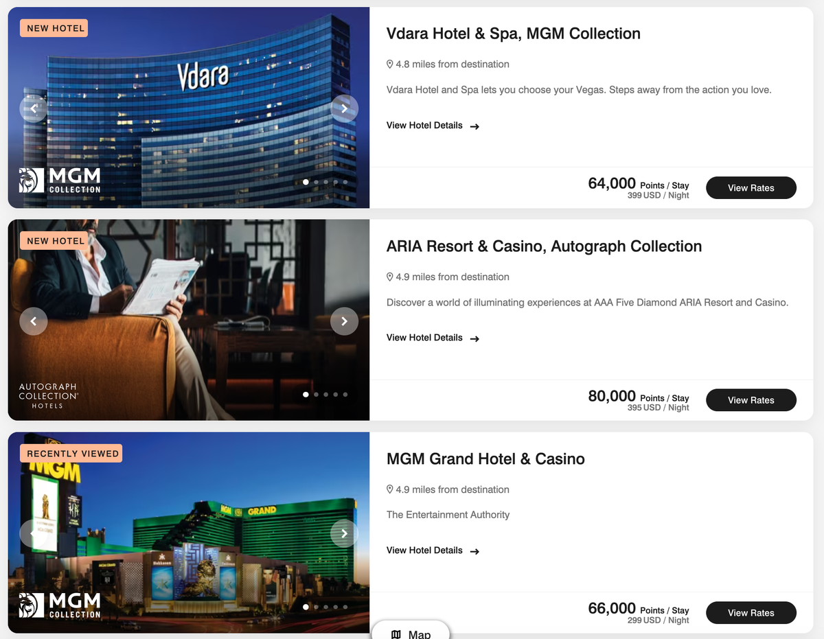 MGM properties points rates